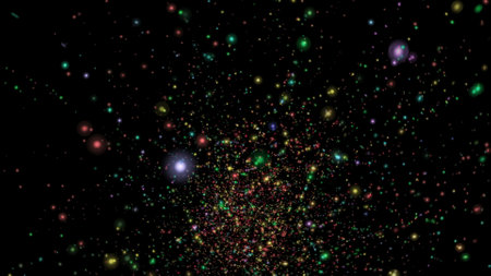 Abstract Creative Particles space bokeh and glowing stars background.の写真素材