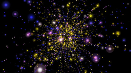 Abstract Creative Particles space bokeh and glowing stars background.の写真素材