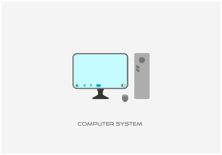 vector illustration of realistic computer system with desktop and mouse isolated on white background