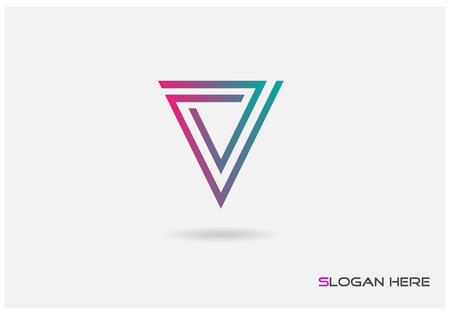 vector illustration of pink blue gradient color creative capital letter V logo design isolated on white backgroundのイラスト素材