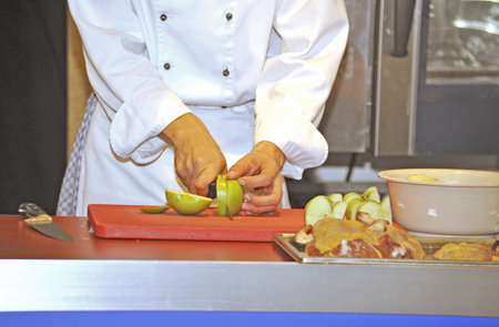 The cook behind manufacturing of a firm dish at restaurantの写真素材