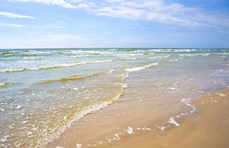 Sea waves at coast of gulf of Riga in Jurmalaの写真素材