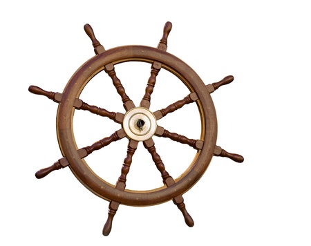 The sea steering wheel isolated on the white の写真素材