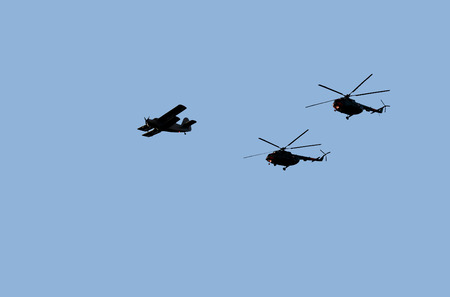Latvia, Riga. Aviation at the parade in honor of the Independence Day of Latvia.の写真素材