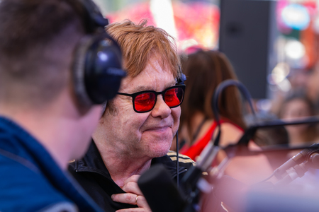 Kyiv, Ukraine 2018 - May 28. Elton John communicates with journalists on the live radioのeditorial素材