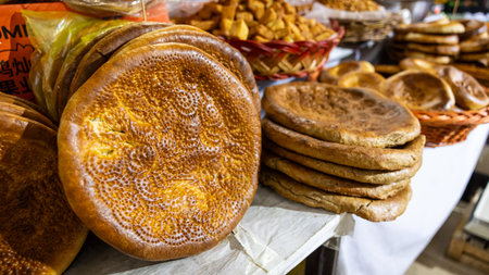 Tajik Flatbread A Traditional Dish Known for Its Unique Texture, Flavor, and Baking Techniquesの写真素材