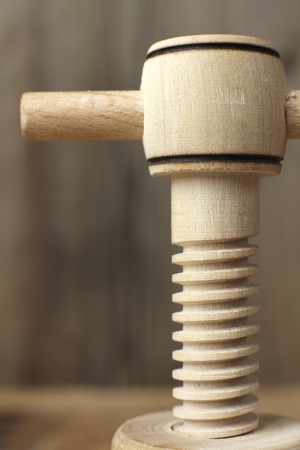 close up of vintage wooden nut crackerの写真素材