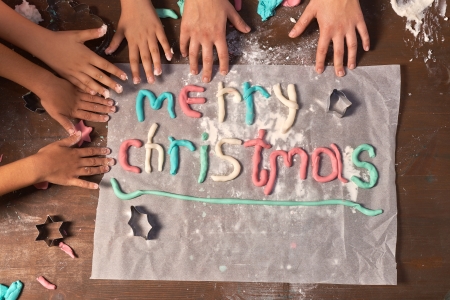 Merry christmas word with colored pastaの写真素材