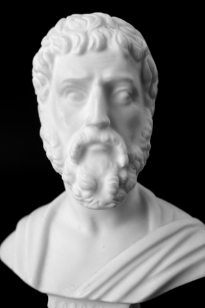 Sophocles (496 BC - 406 BC) was a Greek tragic poet of the classical era. wrote about 120 works, of which only seven are delivered complete tragedies. White marble bust of him.の写真素材