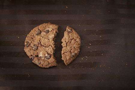 chocolate chip cookies, on brown table wagonの写真素材