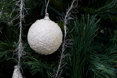 Closeup of Christmas ornaments on the Christmas treeの写真素材