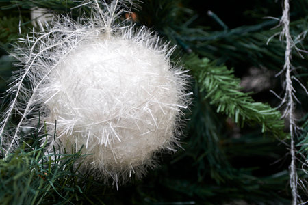 Closeup of Christmas ornaments on the Christmas treeの写真素材
