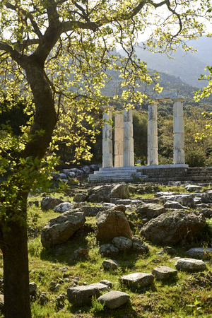 Samothrace, ruins of the old city called Paliapoli, here were the `Kaviria mysteries which were open to both slaves and free people, the sanctuary of the Great Gods stands imposing.の写真素材