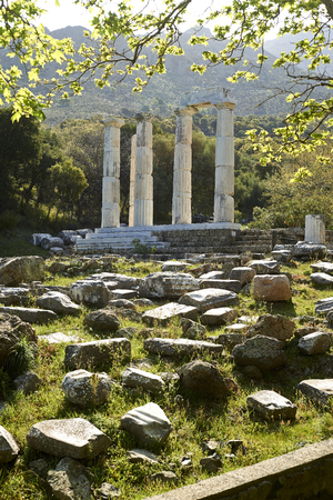 Samothrace, ruins of the old city called Paliapoli, here were the `Kaviria mysteries which were open to both slaves and free people, the sanctuary of the Great Gods stands imposing.の写真素材