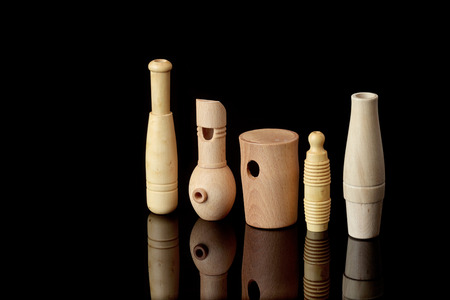 wooden whistles for calling ducks and other birds on the hunt.の写真素材
