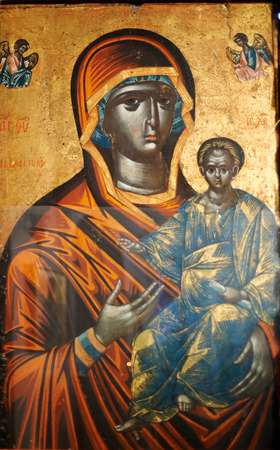 ISTANBUL - TURKEY - OCT 26: Byzantine icon of the Black Virgin. It is the only image of Virgin Mary with Jesus Christ depicted as black. Located in the Theological School of Halki and destined for countries in Africa, but never arrived there. On October 2のeditorial素材
