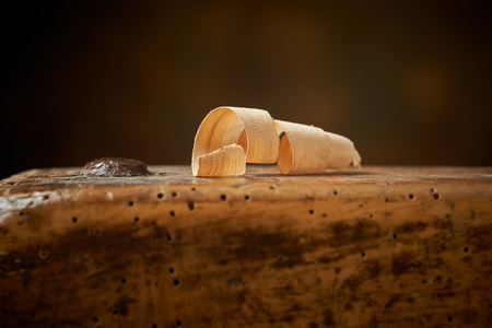 Woodworking tool. Hand plane on a wooden workbench.の写真素材