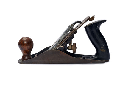 Woodworking tool. Hand plane isolated on a white backgroundの写真素材