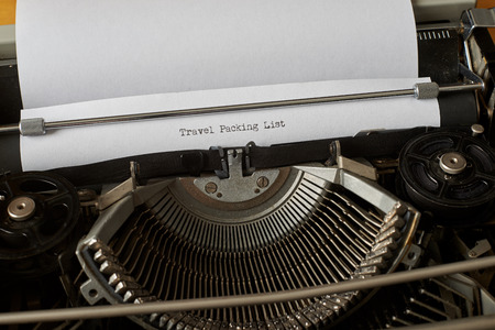 Travel packing list typed words on a Vintage Typewriterの写真素材