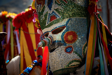 SHIROKA LAKA, BULGARIA - MARCH 5: People dressed in traditional costumes called Kukeri celebrate arrival of Spring with ritual dances in Shiroka Laka, Bulgaria, on March 5, 2017.のeditorial素材