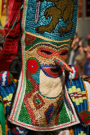 SHIROKA LAKA, BULGARIA - MARCH 5: People dressed in traditional costumes called Kukeri celebrate arrival of Spring with ritual dances in Shiroka Laka, Bulgaria, on March 5, 2017.のeditorial素材