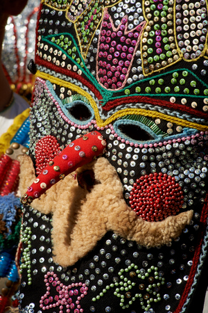 SHIROKA LAKA, BULGARIA - MARCH 5: People dressed in traditional costumes called Kukeri celebrate arrival of Spring with ritual dances in Shiroka Laka, Bulgaria, on March 5, 2017.のeditorial素材