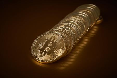 conceptual image for crypto currency. Bitcoin gold coin.の写真素材