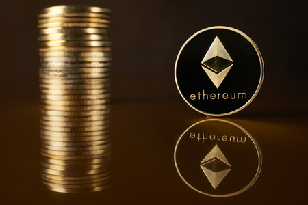 conceptual image for crypto currency. Ethereum gold coin.の写真素材