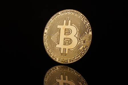 conceptual image for crypto currency. Bitcoin gold coin.の写真素材