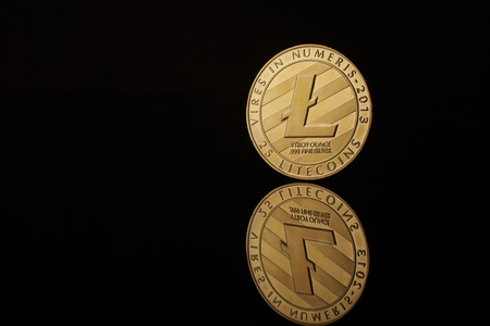 conceptual image for crypto currency. Litecion gold coin.の写真素材