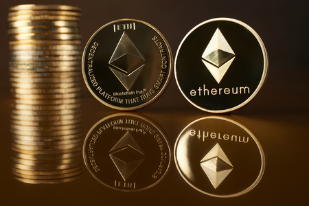 conceptual image for crypto currency. Ethereum gold coin.の写真素材