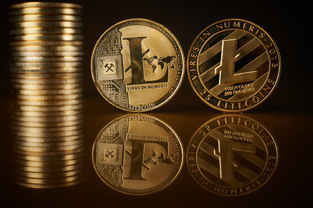 conceptual image for crypto currency. Litecoin gold coin.の写真素材