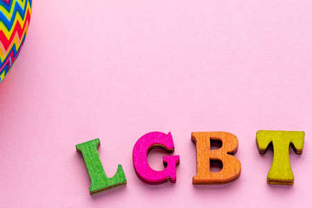 LGBT colorful lettering on pink background. LGBTQ rights conceptの写真素材