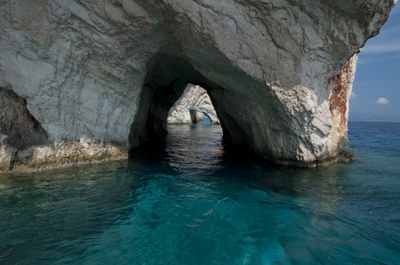 The blue caves, Zakynthos, Greece. In the north of the Greek Ionian island of Zakynthos at an area called Skinari you will find the magnificent Blue Caves.の写真素材
