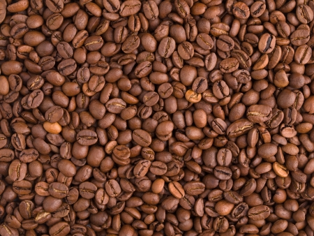 Brown whole uncooked coffee beans background textureの写真素材