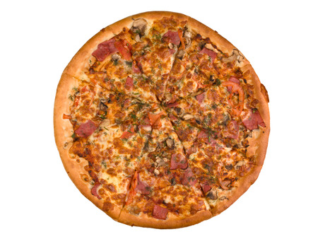 Sliced mushroom pizza isolated on the white backgroundの写真素材