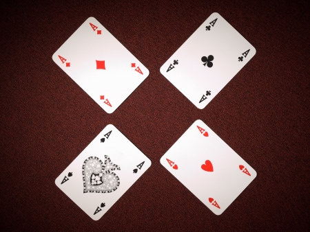 Four aces on the table,overhead shot, for various gambling,luck or winning themesのeditorial素材