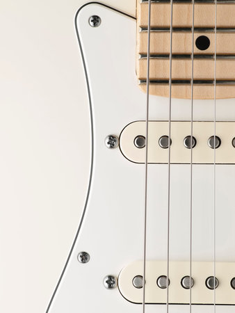 white electric guitar body closeup , for music and entertainment themesの写真素材