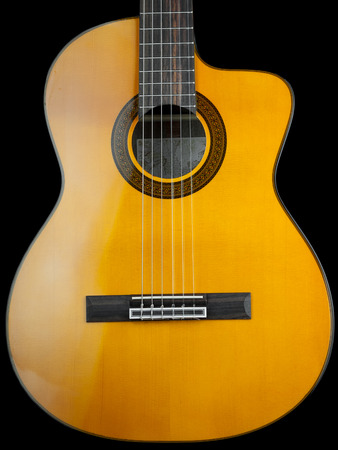 Classical guitar over black background, for music,entertainment themesの写真素材