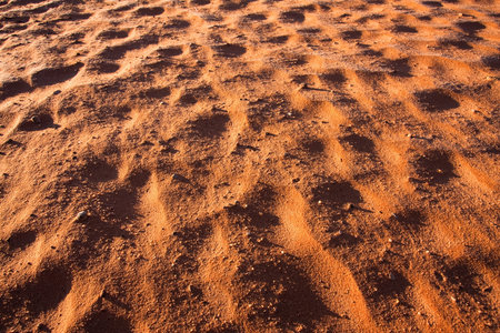 Detail of red sand in Wadi Rum desert reservation, Jordan.の写真素材