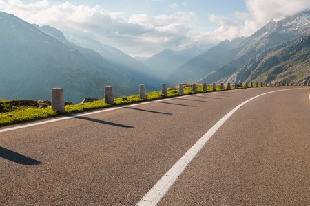One lane of road, Grimsel pass, Alps, Switzerlandの写真素材