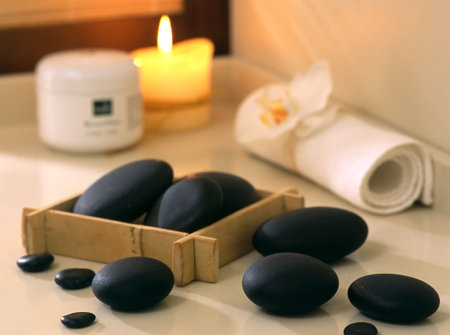 set of black stones for spa  proceduresの写真素材