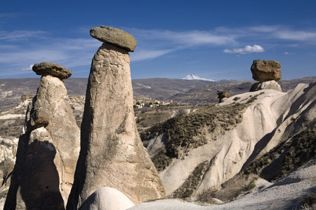 Strange and amazing stone formations in Cappadocia, Turkeyの写真素材