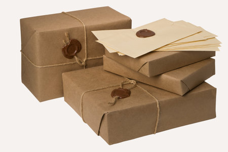  pile of  mail parcels, isolated on white background