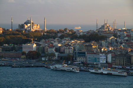 View of the Istanbul City on Hagia Sophia and Blue Mosqueのeditorial素材
