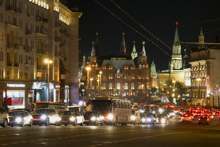 night view of Tverskaya street, Moscow, Russiaのeditorial素材