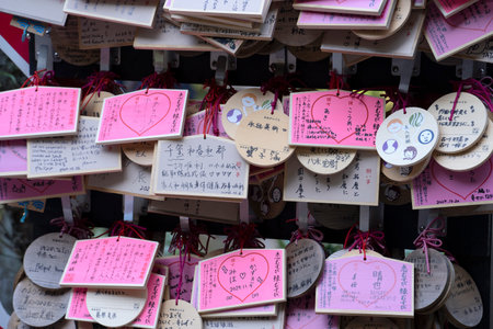 Ema at Tsurugaoka Hachimangu Shrine in Kamakura, Japan. Ema is the traditional wooden wishing plaques.の写真素材