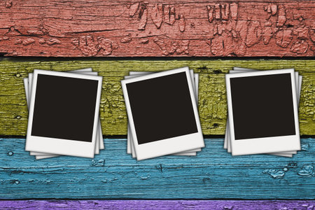 blank photos on wooden planksの写真素材