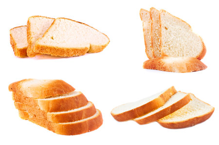 set of white bread pieces isolated on white
