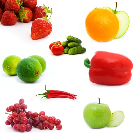 set of fruits and vegetables isolated on whiteの写真素材
